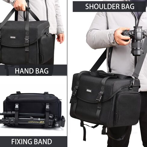 CADeN Camera Bag Case Shoulder Messenger Bag with Tripod Holder Compatible for Nikon, Canon, Sony, DSLR SLR Mirrorless Cameras Waterproof (Black, Small) in Kuwait