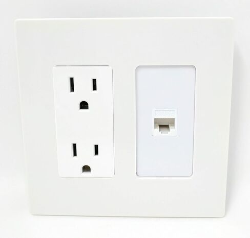 RiteAV - منفذ طاقة 15 أمبير ولوحة حائط من النوع المزخرف بمنفذ Cat5e Ethernet - أبيض in Kuwait