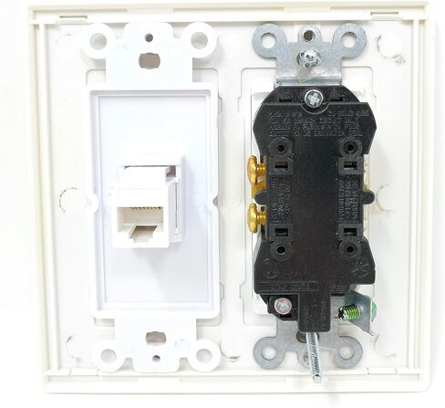 RiteAV - منفذ طاقة 15 أمبير ولوحة حائط من النوع المزخرف بمنفذ Cat5e Ethernet - أبيض in Kuwait