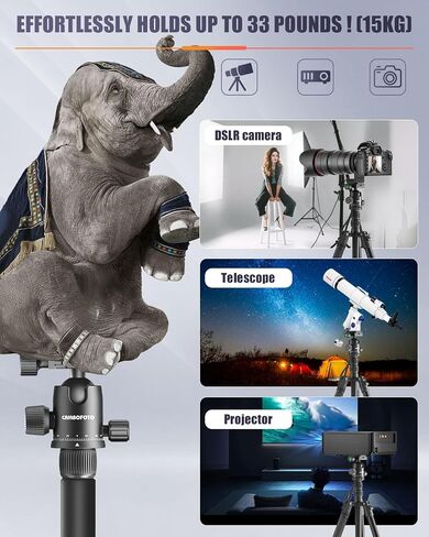 CAMBOFOTO 80"/205cm Camera Tripod, Aluminum Ball Head Tripod for Camera | Travel Tripod with 1/4" QR plate, Detachable Monopod, 33Lbs Load, for DSLR/Camcorder/Binoculars/Telescope/Spotting Scope in Saudi Arabia