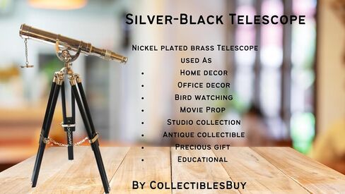 Vintage Silver Finish Telescope with Black Tripod – Harbour Master Nickel Brass Nautical Spyglass for Home & Office Decor | Maritime Scope with Eyepiece Accent in Saudi Arabia