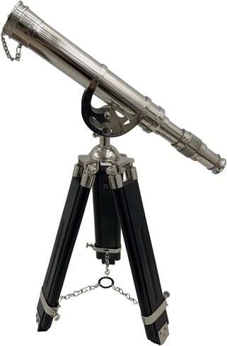 Vintage Silver Finish Telescope with Black Tripod – Harbour Master Nickel Brass Nautical Spyglass for Home & Office Decor | Maritime Scope with Eyepiece Accent in Saudi Arabia