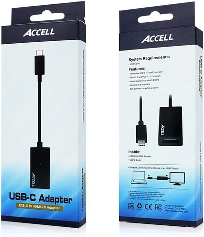 Accell USB-C to HDMI Adapter - USB 3.1 Type-C to HDMI 2.0 Active Adapter - 4K UHD @60Hz - Thunderbolt 3 compatible supporting DisplayPort Alt Mode in Kuwait