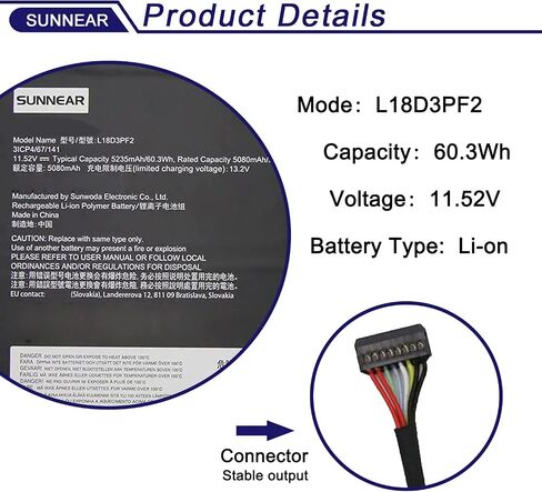 استبدال بطارية الكمبيوتر المحمول SUNNEAR L18D3PF2 لجهاز Lenovo Yoga C740-15IM C740-15IML C740-15 Series Notebook 5B10T83740 5B10W67402 L18M3PFA 5B10T83739 5B10W67258 11.52V 60.3Wh 5235mAh 3-Cell in Saudi Arabia