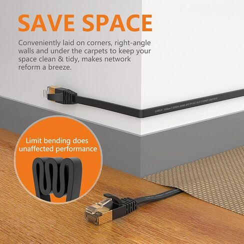 Surplay Cat7 5-Pack 1.5FT Ethernet Cable,Black-10Gbps Network Flat Patch Cord,Shielded & Ground Wire Ultra Slim Gold-Plated RJ45 Cat 7 LAN Line with Cable-Tie for Router,NAS,PC,CAT6A in Saudi Arabia