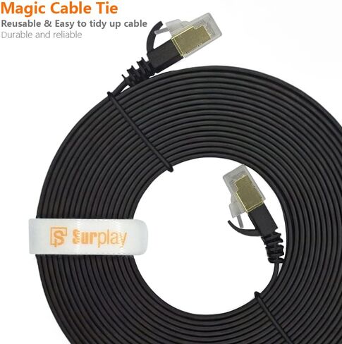 Surplay Cat7 5-Pack 1.5FT Ethernet Cable,Black-10Gbps Network Flat Patch Cord,Shielded & Ground Wire Ultra Slim Gold-Plated RJ45 Cat 7 LAN Line with Cable-Tie for Router,NAS,PC,CAT6A in Saudi Arabia