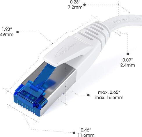 Flat Cat 7 Ethernet Cable with Break-Proof Design, Internet/LAN Cable – 100ft (10Gbps Maximum Fiber Optic Speed, Highly Flexible & Suitable for Permanent Installation, RJ45, White) – by CableDirect in Saudi Arabia