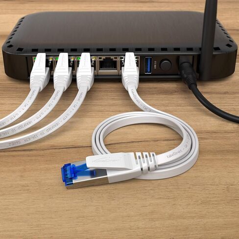 Flat Cat 7 Ethernet Cable with Break-Proof Design, Internet/LAN Cable – 100ft (10Gbps Maximum Fiber Optic Speed, Highly Flexible & Suitable for Permanent Installation, RJ45, White) – by CableDirect in Saudi Arabia