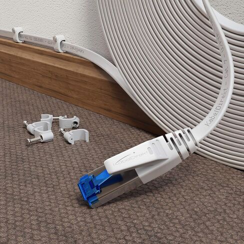 Flat Cat 7 Ethernet Cable with Break-Proof Design, Internet/LAN Cable – 100ft (10Gbps Maximum Fiber Optic Speed, Highly Flexible & Suitable for Permanent Installation, RJ45, White) – by CableDirect in Saudi Arabia