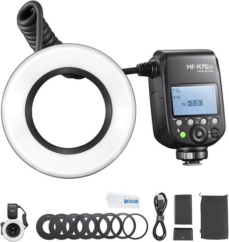 Godox MF-R76N Macro Ring Flash for Nikon, 76Ws TTL HSS 2.4G Wireless Dual-Flash Tubes Ring Flash Light, Adapter Rings, 7.2V/3000mAh Li-ion Battery, for Nikon Cameras D5600 D3500 Z6 Z7II etc in Saudi Arabia