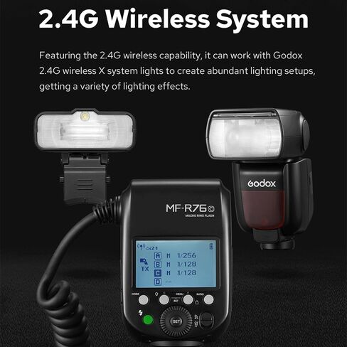 Godox MF-R76N Macro Ring Flash for Nikon, 76Ws TTL HSS 2.4G Wireless Dual-Flash Tubes Ring Flash Light, Adapter Rings, 7.2V/3000mAh Li-ion Battery, for Nikon Cameras D5600 D3500 Z6 Z7II etc in Saudi Arabia
