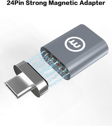 محول مغناطيسي LEMI 90 درجة USB C موصل 24 دبابيس لهاتف iPhone 15 Pro Max، شحن PD قوي 100 واط USB3.0 20 جيجابت في الثانية لنقل البيانات 4K 40 هرتز فيديو لـ Thunderbolt 3/4، MacBook Pro/Air in Kuwait