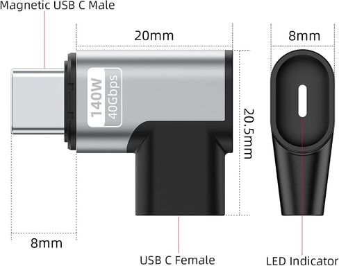 AreMe 140W USB C Magnetic Adapter (2 Pack), 24Pins Right Angle 90 Degree USB C Male to USB C Female 40Gbps Connector for MacBook Pro/Air, Tablet, Laptop, Phone and More Type C Devices in Saudi Arabia