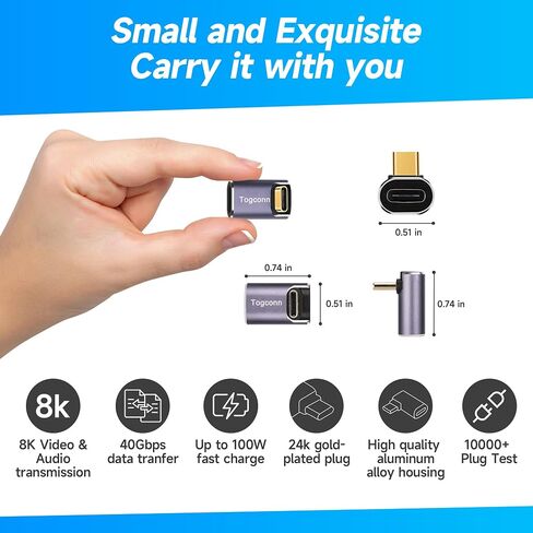 محول USB C بزاوية 90 درجة (عبوتان)، موصل موسع USB من النوع C ذكر إلى أنثى، 40 جيجابت في الثانية، 8K@60 هرتز متوافق مع MacBook Pro/Air، iPhone 15/15 Pro Max، iPad Pro، الكمبيوتر اللوحي، الهاتف، المزيد in Kuwait