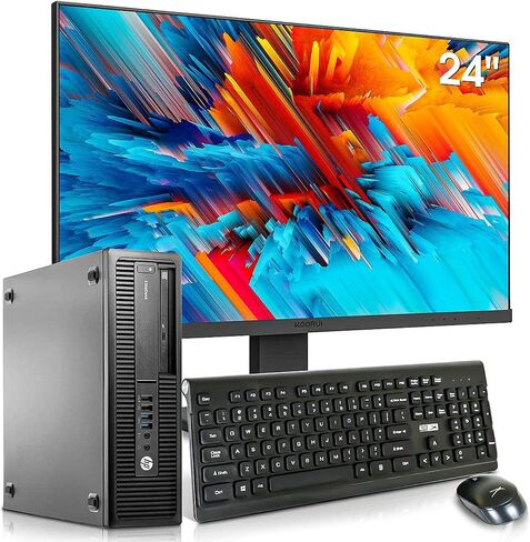 حزمة الكمبيوتر المكتبي HP EliteDesk 800 G1 SFF - Intel Core i5 3.3 جيجا هرتز، ذاكرة الوصول العشوائي 32 جيجا، SSD جديد 1 تيرابايت، شاشة KOORUI 24 بوصة، AC WiFi، Windows 10 Pro (متجدد)، أسود in Kuwait