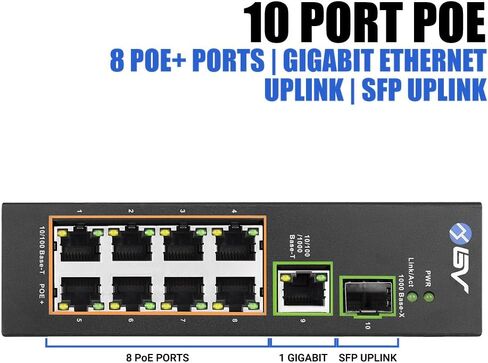 BV-Tech 11-Port Unmanaged Desktop Switch - 8 PoE Ports, 120W Total Power, All-Giga Ports in Kuwait