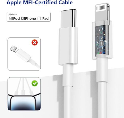 كتلة شاحن سريع iPhone 13 14، [معتمد من Apple MFi] قابس شاحن حائط مع كابل USB C إلى Lightning بطول 6 أقدام، محول طاقة مكعب من النوع C لشحن Apple لهاتف iPhone 14 Pro Max/13 Pro/12 Mini/11، iPad in Kuwait