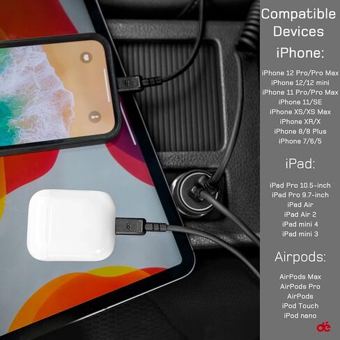 dé كابل Lightning ملفوف، كابل USB إلى Lightning بطول 3.3 أقدام [معتمد من MFi ومتوافق مع CarPlay]، كابل شحن قصير لهاتف iPhone 14 Pro Max/13/12 mini/11 Pro/X/8/SE/iPad in Kuwait