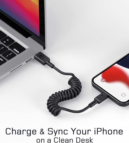 dé كابل Lightning ملفوف، كابل USB إلى Lightning بطول 3.3 أقدام [معتمد من MFi ومتوافق مع CarPlay]، كابل شحن قصير لهاتف iPhone 14 Pro Max/13/12 mini/11 Pro/X/8/SE/iPad in Kuwait