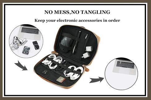 PAHVRION Personalized Leather Electronics Accessories Case,Customized Travel Organizer Bag for Electronic,Multi-function Carry-On Storage Bag for USB Data Cable,Chargers,Ear-ph Wire in Kuwait