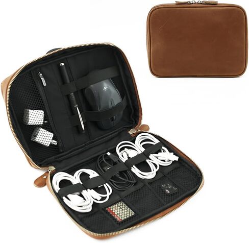 PAHVRION Personalized Leather Electronics Accessories Case,Customized Travel Organizer Bag for Electronic,Multi-function Carry-On Storage Bag for USB Data Cable,Chargers,Ear-ph Wire in Kuwait