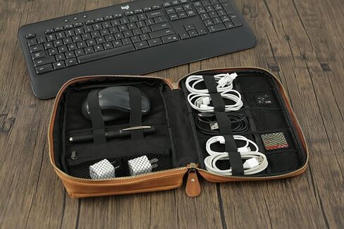 PAHVRION Personalized Leather Electronics Accessories Case,Customized Travel Organizer Bag for Electronic,Multi-function Carry-On Storage Bag for USB Data Cable,Chargers,Ear-ph Wire in Kuwait
