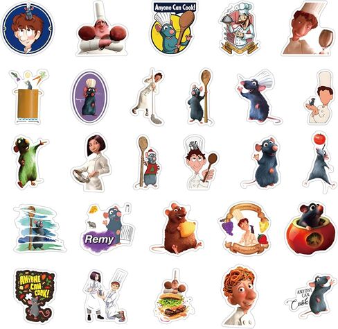 61 قطعة من ملصقات راتاتوي مجموعة ملصقات جرافيتي لطيفة، ملصقات فينيل مقاومة للماء لحافظة الهاتف والكمبيوتر المحمول وزجاجات المياه ولوح التزلج والأمتعة وممتص الصدمات للسيارة وسجل القصاصات وكتاب الكوب والباب in Kuwait