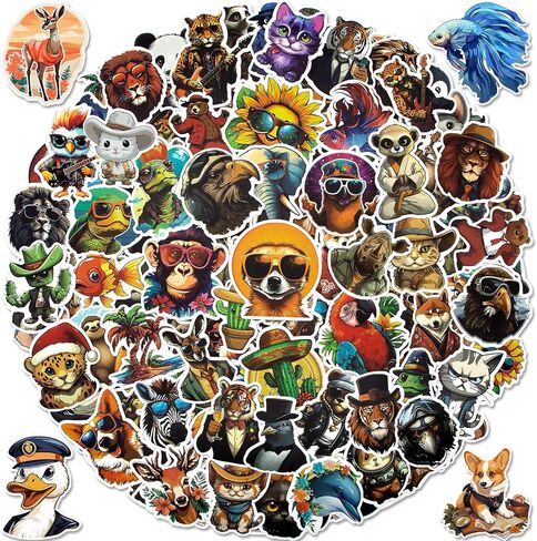 Hwook Cute Animals Waterproof Stickers, 160 PCS Mixed Colorful Cartoon Stickers, Stickers for Water Bottles, Guitar, Skateboards and Notebooks, These Fun Stickers for Kids Teens Girls Adults in Kuwait