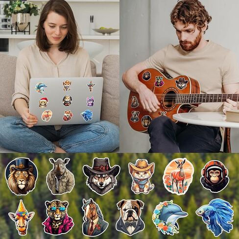 Hwook Cute Animals Waterproof Stickers, 160 PCS Mixed Colorful Cartoon Stickers, Stickers for Water Bottles, Guitar, Skateboards and Notebooks, These Fun Stickers for Kids Teens Girls Adults in Kuwait