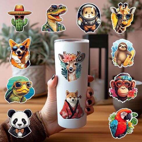 Hwook Cute Animals Waterproof Stickers, 160 PCS Mixed Colorful Cartoon Stickers, Stickers for Water Bottles, Guitar, Skateboards and Notebooks, These Fun Stickers for Kids Teens Girls Adults in Kuwait