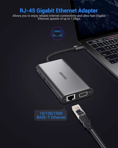موزع USB C، محطة إرساء، EUASOO 11 في 1 محطة إرساء USB C ثلاثية العرض مع 4K HDMI/1000Mbps Gigabit Ethernet/PD 3.0/4 منافذ USB لأجهزة الكمبيوتر المحمولة MacBook/USB C، MacOS فقط يدعم وضع المرآة in Kuwait