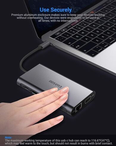 موزع USB C، محطة إرساء، EUASOO 11 في 1 محطة إرساء USB C ثلاثية العرض مع 4K HDMI/1000Mbps Gigabit Ethernet/PD 3.0/4 منافذ USB لأجهزة الكمبيوتر المحمولة MacBook/USB C، MacOS فقط يدعم وضع المرآة in Kuwait