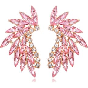 KUCPVEWLE Women'S Fashion Earrings|Feather & Diamond Wings Dangle Earrings|Rhinestone Earrings for Girls|Women'S Fashion Earrings
