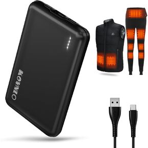 KOVNLO Battery Pack for Heated Vest, 5V 2A 10000mAh USB Power Bank with USB-C Charging Cable, Ultra Thin Portable Charger for Heated Jacket, Pants, Scarf, iPhone, Android etc.