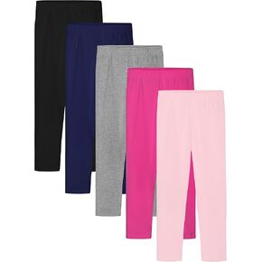 5 Pack Girls Cotton Leggings Ankle Length Comfortable Leggings Stretch Pants Soft Cotton Leggings for Kids