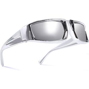 NLORNLAW Around Trendy Cool Sunglasses For Women Men Fashion Silver Rectangle Sunglasses Thick Chunky Sun Glasses Eyewear