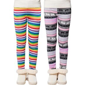 URMAGIC Girls Fleece Lined Pants Warm Cozy Leggings for Girls Winter Thick High Waist Pants Pack of 2