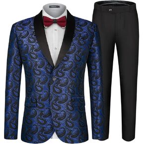MAGE MALE Men's 2 Piece Slim Fit Floral Tuxedo Suit Paisley Peak Lapel One Button Single Breasted Suit Jacket Pants Set