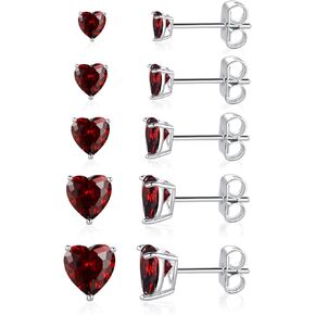 MDFUN 18K White Gold Plated Heart Shape Cut Cubic Zirconia Birthstone Stud Earring Pack of 5 Pairs