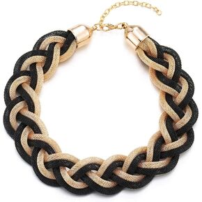 COOLSTEELANDBEYOND Statement Necklace, Braided Hollow Cable Large Bib Choker Collar, Dress Prom