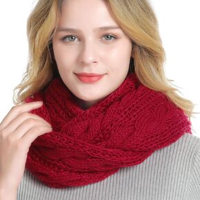 QUEENFUR Winter Women Thick Cable Knit Ribbed Infinity Circle Loop Scarf