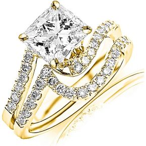 14K White Gold 1.75 Carat LAB GROWN DIAMOND Curving Pave & Prong-set Round Princess Cut Diamond Engagement Ring and Wedding Band Set (D-E Color VS1-VS2 Clarity 1 Ct Center) in Kuwait