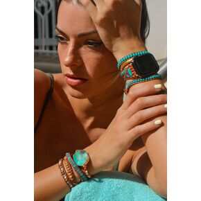حزام ساعة Boho Turquoise Crystal Bead Inlay متوافق مع جميع واجهات Apple Watchfaces (الحزام فقط) in Kuwait