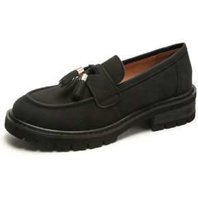 MACNMEUU Platform Loafers for Women Patent Leather Loafers for Women Tassel Slip On Loafers Faux Leather