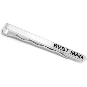 Dynec Wedding Tie Clips, Silver Tie Bars with Black Lettering
