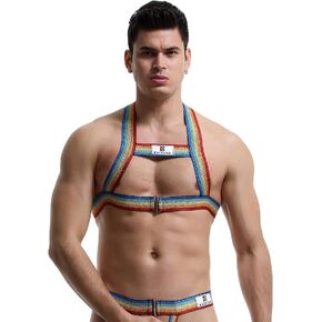 Swbreety Men's Harness Tank Top Camo Body Chest Belt Strap Costumes Muscle Top and Thong with Shaping Ring