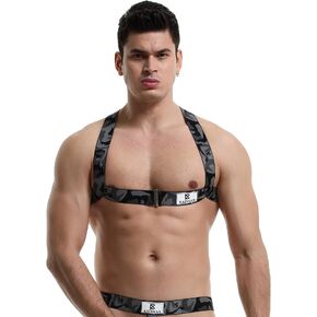 Swbreety Men's Corset with Shoulder Straps and Thong Body Chest Harness Elastic Chest Muscle Belt Club Wear Costume