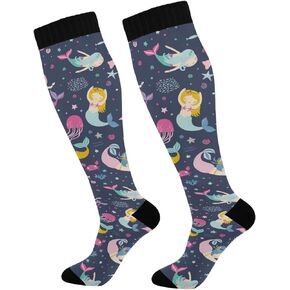 JUNZAN Bubble Milk Tea Funny Yellow Compression Socks for Women Men Circulation Long Socks for Running Cycling Athletic Nurse