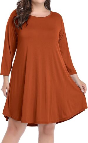 BELAROI Womens Fall Dresses 3/4 Sleeve Casual Swing T-Shirt Dress Plus Size Loose Tunic Dress in Saudi Arabia