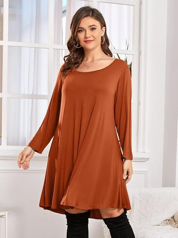BELAROI Womens Fall Dresses 3/4 Sleeve Casual Swing T-Shirt Dress Plus Size Loose Tunic Dress in Saudi Arabia